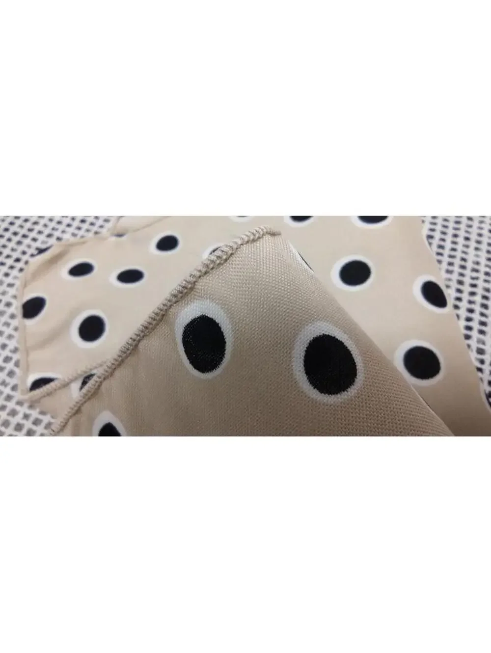 Men's Pocket Hankie Polka Dots Black Tan Beige White Vintage 1980s Hankie 8 x 7